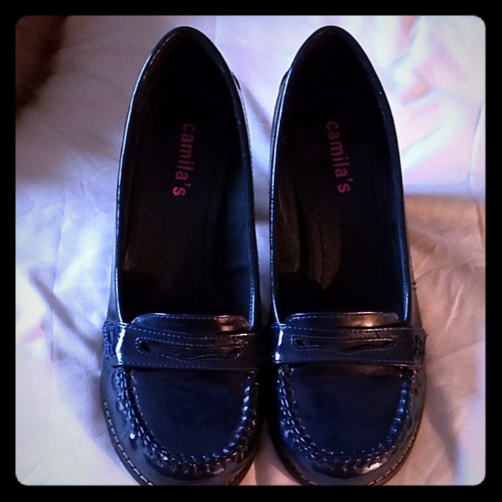 Camila's Blue Patent Leather Heels. Slightly Worn